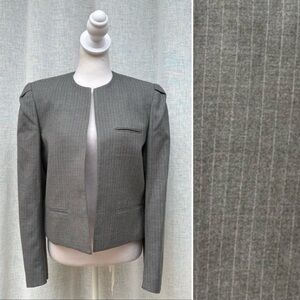 1990 PSI gray white pin striped wool open blazer